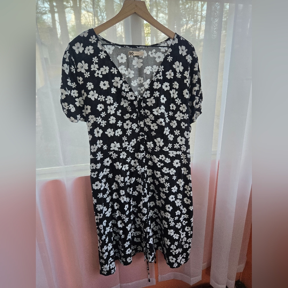 SO Black Midi Dress with White Floral Print